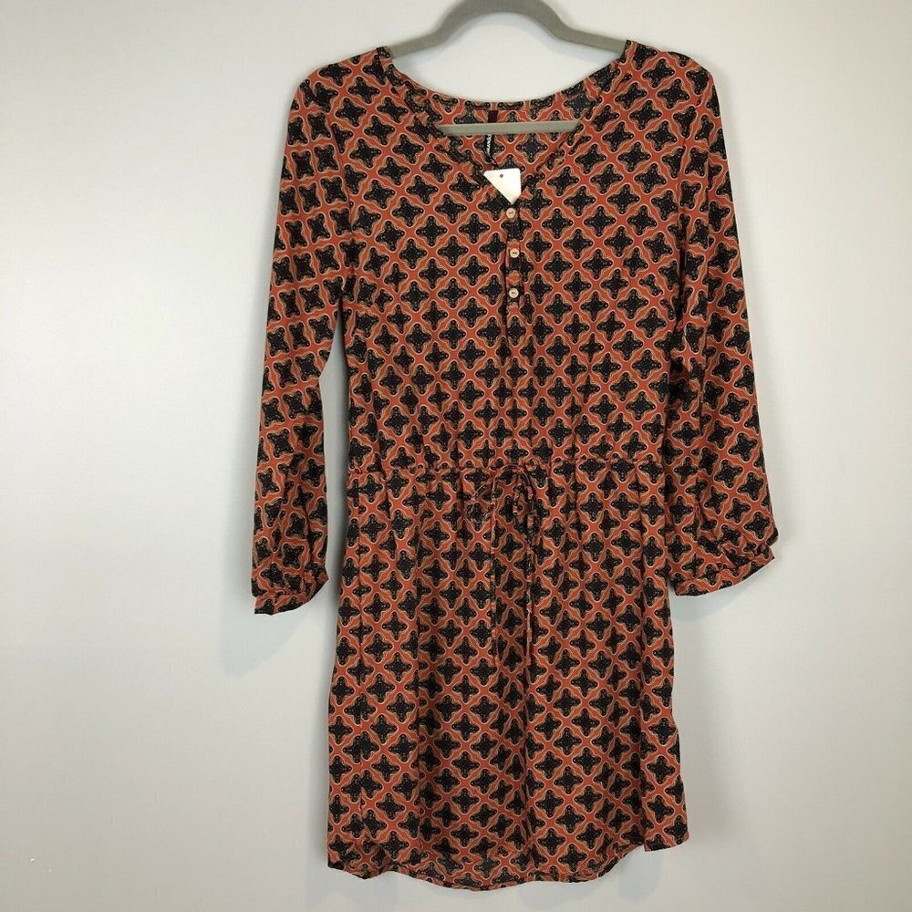 Peppermint Shirt Dress Dark Orange and Navy Printed Casual Autumn Medium NWT
